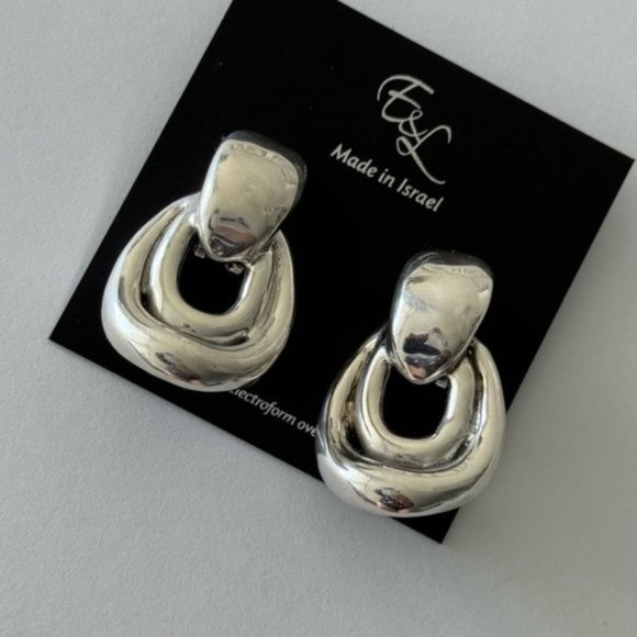 E&L Israel Sterling Silver Statement Double Link Earrings 2in long - Picture 7 of 12